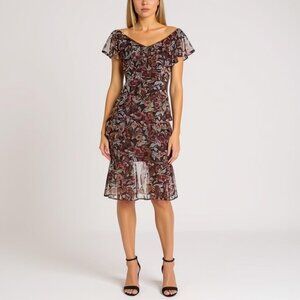 Majorelle Tina Chiffon Floral Tiered Midi Dress S EUC